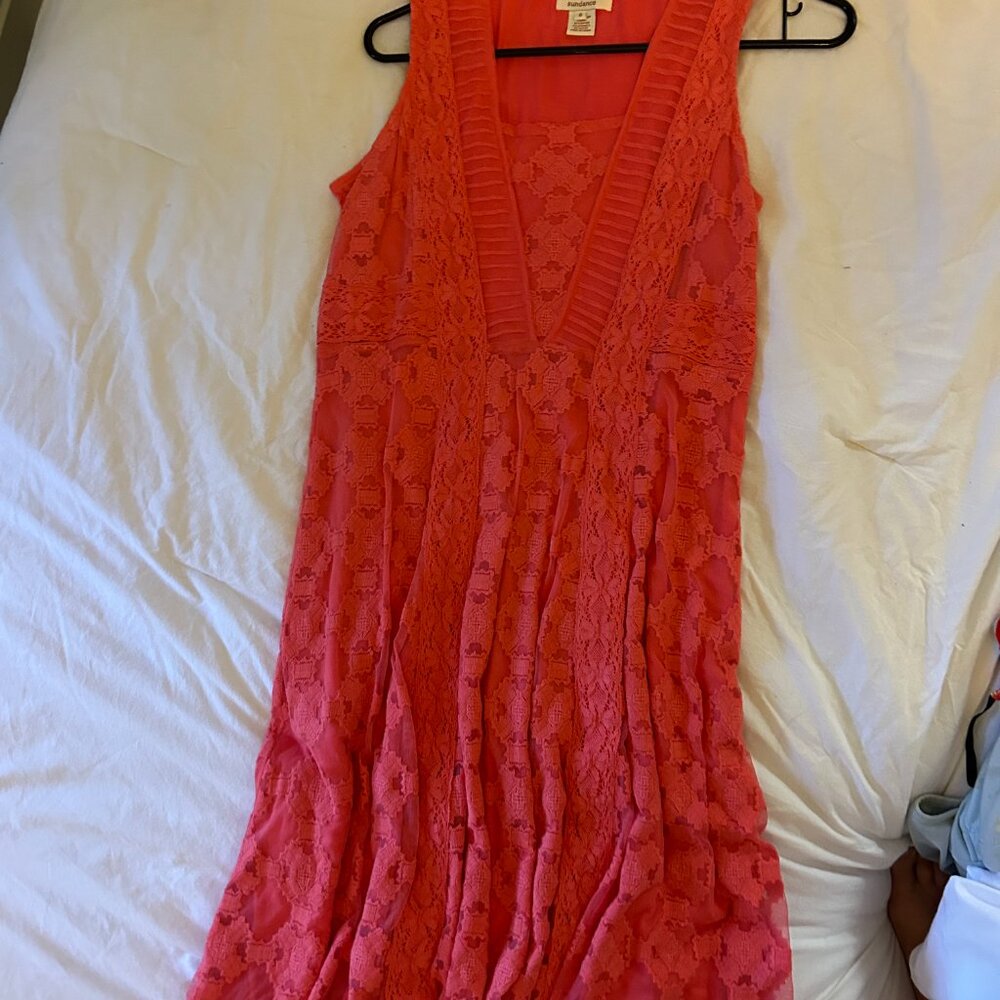 Sundance Romantic Gesture Coral Lace Midi Dress - Picture 4 of 4